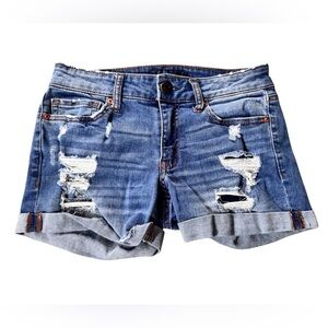Aeropostale MIDI Jean Shorts Women Size 2 Stretch Cuffed Denim Bottoms